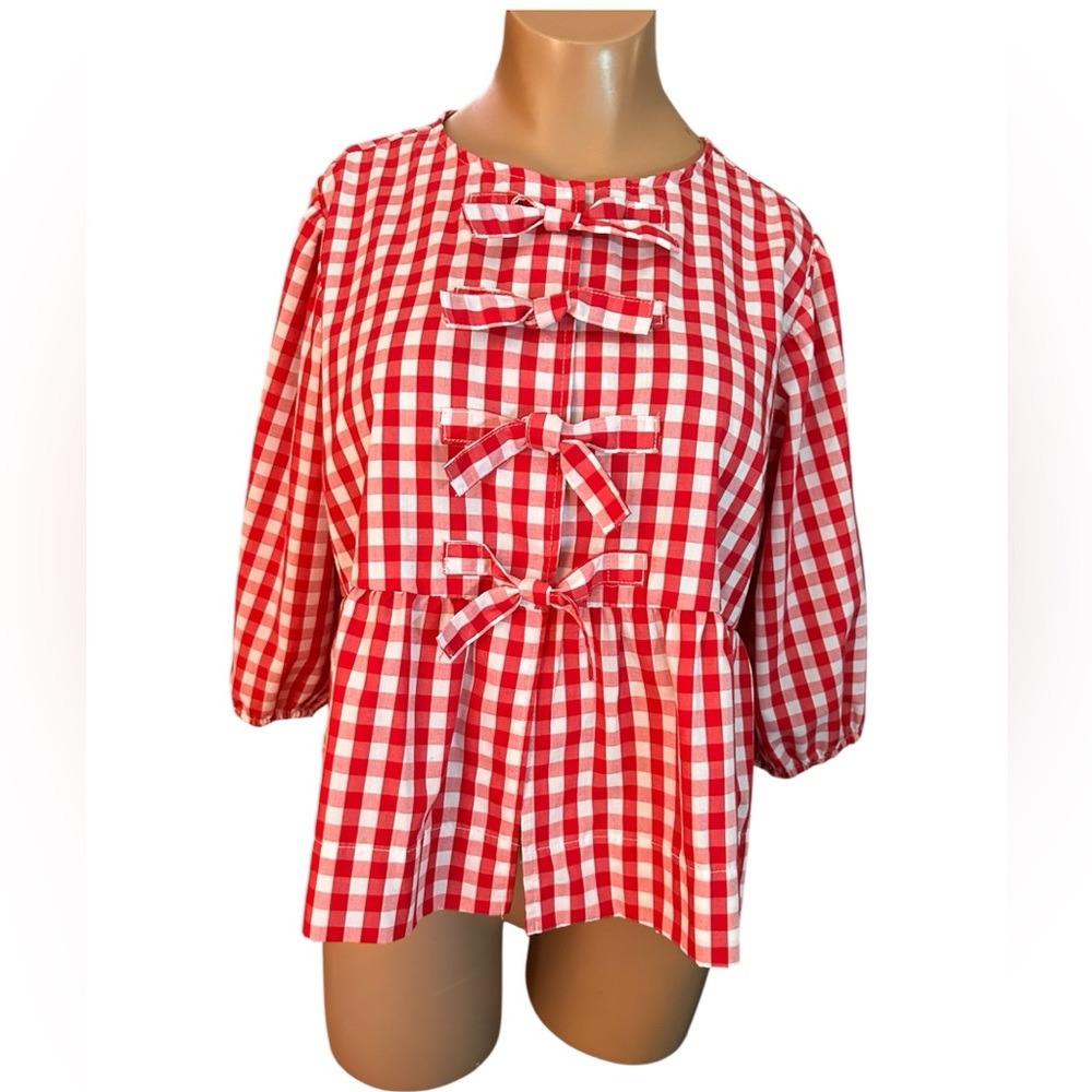 Velvet Heart Red and White Blouse with Bows